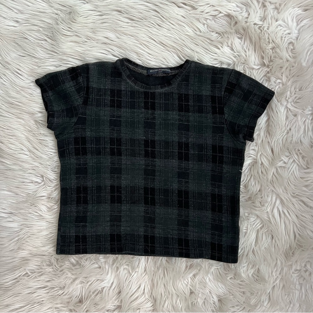Brandy Melville Black and Grey Plaid Crop Top Size Small